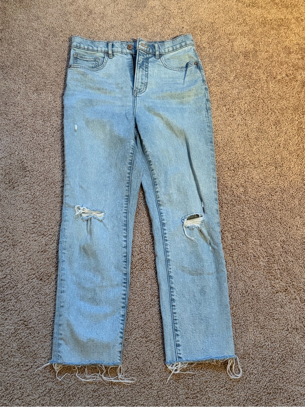Express Light Blue Distressed Straight-Leg Jeans